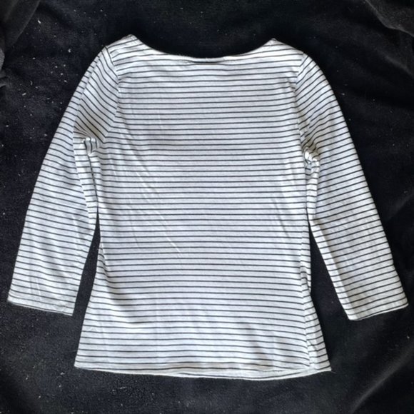 ModCloth Fox White Blue Striped Tee Shirt 3/4 Sleeves, XSmall - Picture 4 of 5